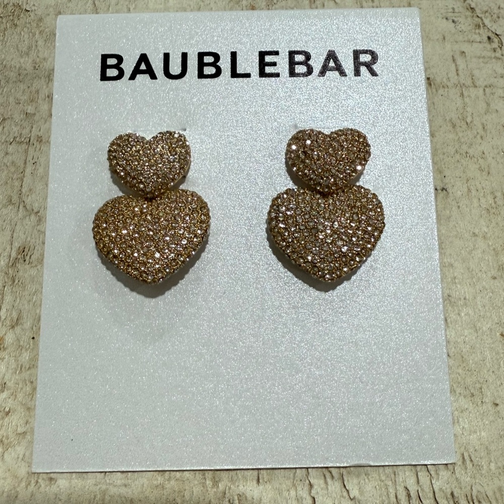 Baublebar Harley Pave Heart Drop Earrings / Heart Earrings / Double Hearts - Picture 3 of 6